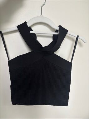 Babaton Sculpt Knit Criss Cross Cropped Top Black Size XS